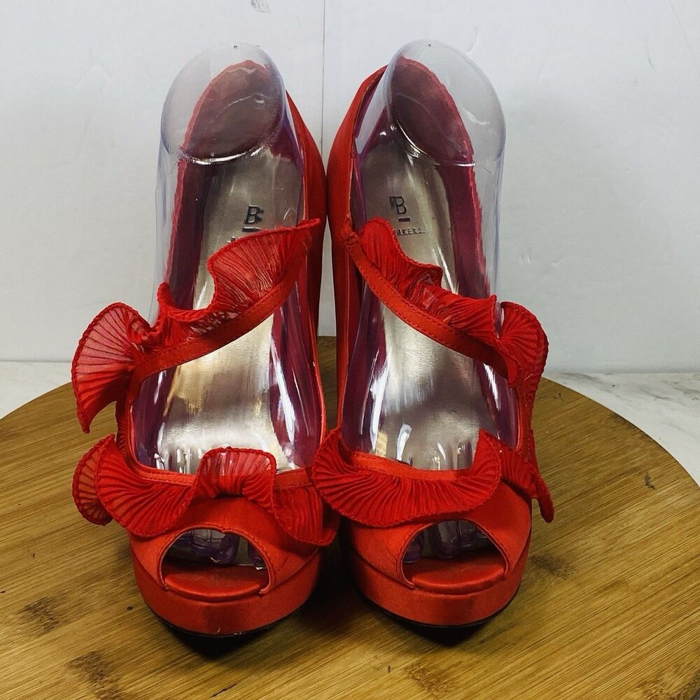 Bakers Red Stilettos Peep Toe Size 8.5M - Picture 3 of 6